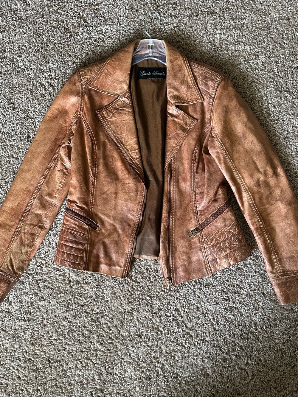 Carlos Santana Women's Cognac Leather Moto Jacket